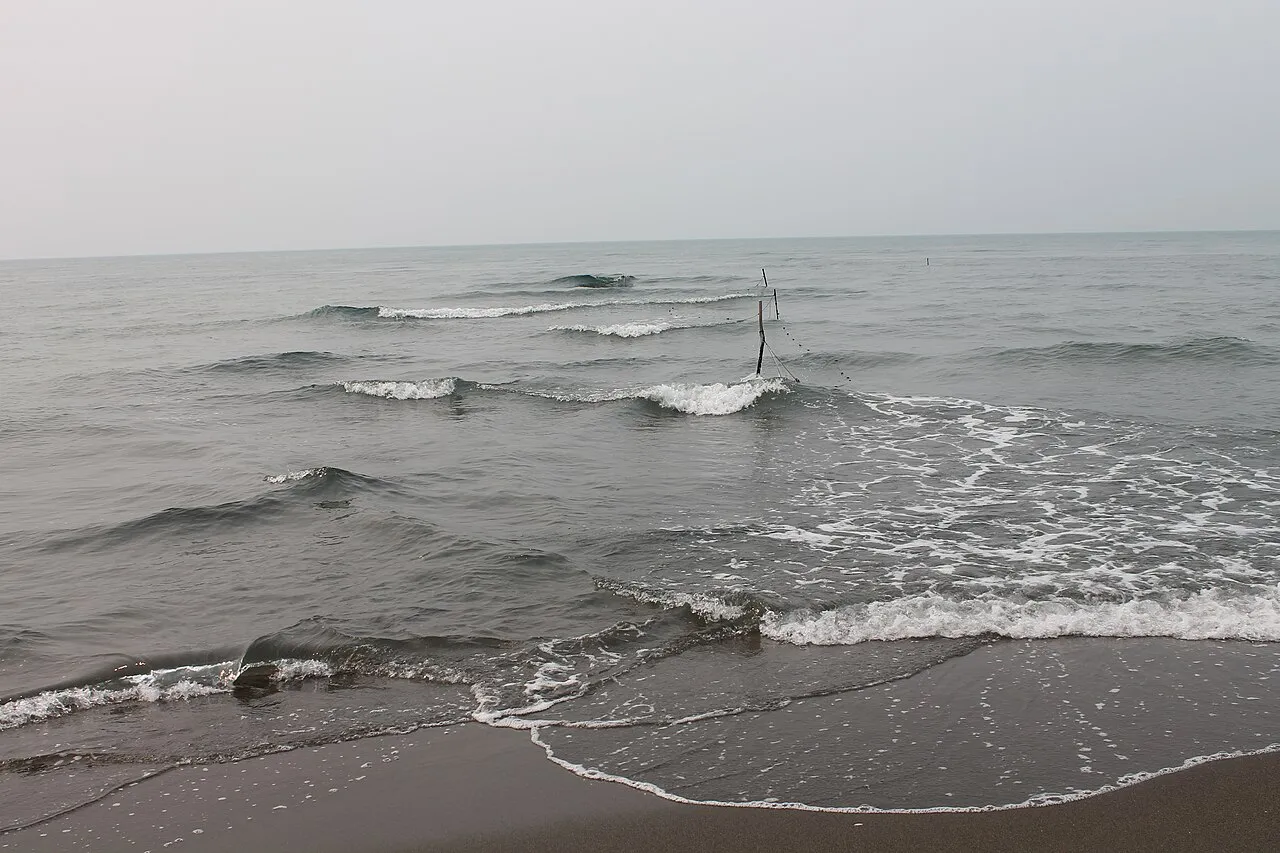 Waves breaking on the sand at Velika Plaža near Ulcinj