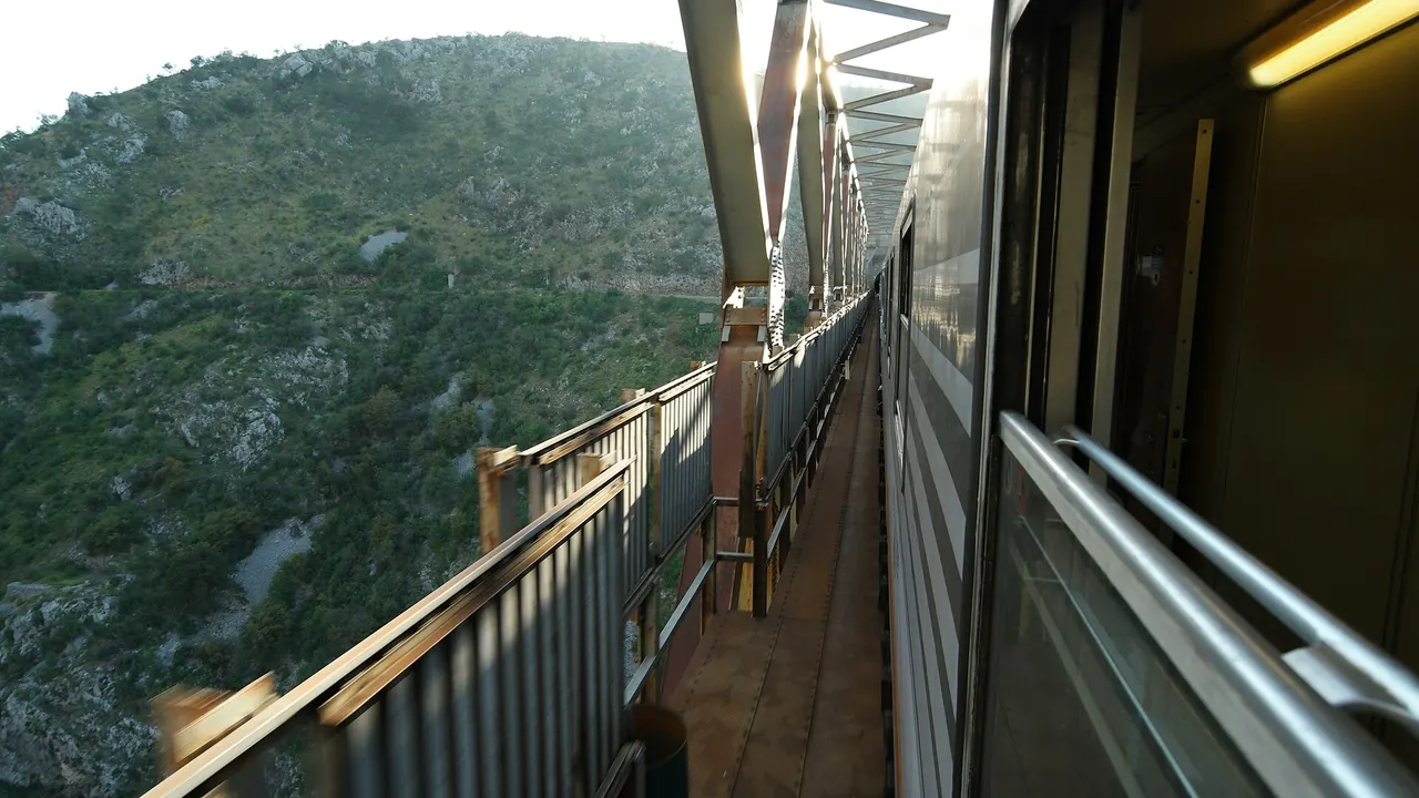 The Mala Rijeka railway viaduct spanning a deep green canyon on the Belgrade-Bar line in Montenegro