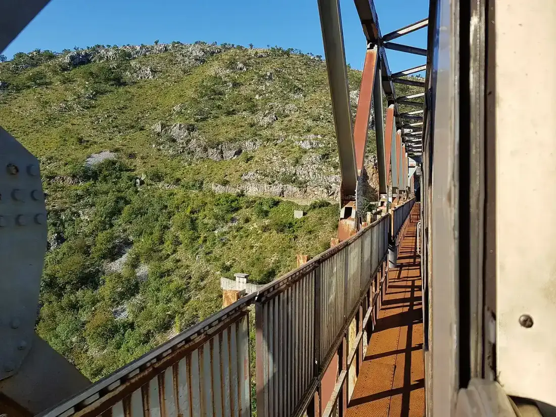 A train approaching the Mala Rijeka viaduct on the Belgrade-Bar railway in Montenegro