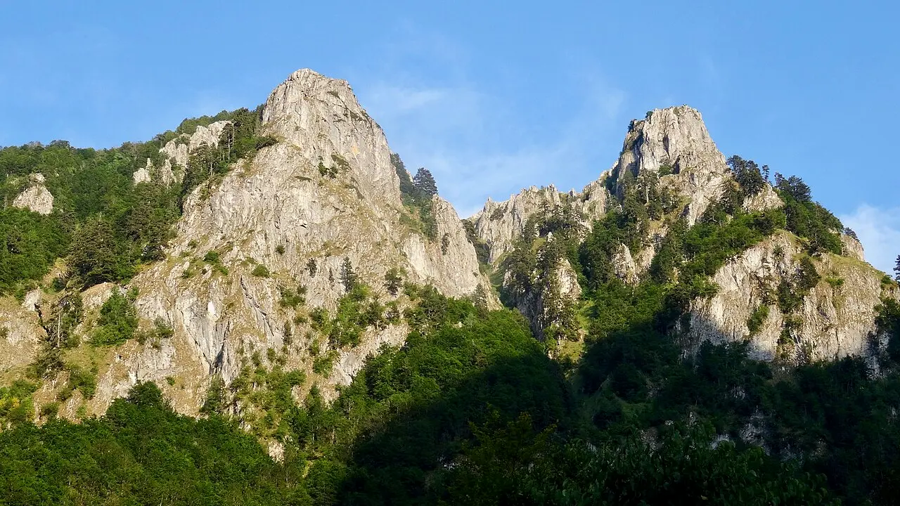 Jagged limestone peaks of the Prokletije range above the Grebaje valley, Montenegro