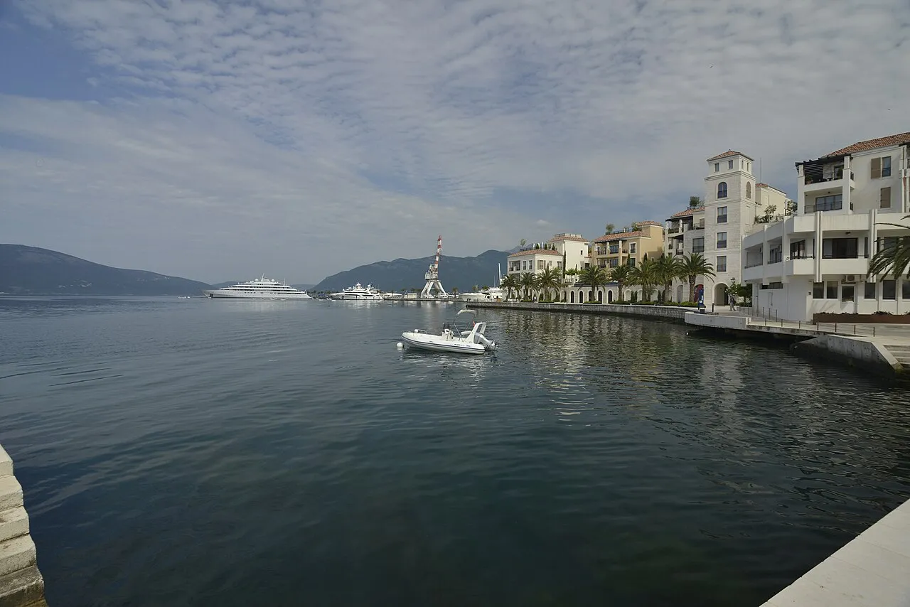 Yachts and docks at Porto Montenegro marina in Tivat