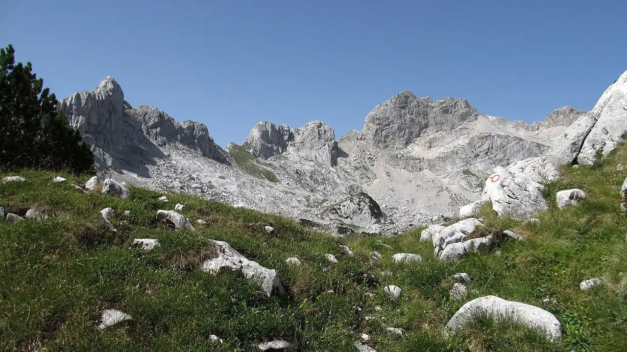 Minin Bogaz ridge with Bobotov Kuk rising behind in Durmitor National Park