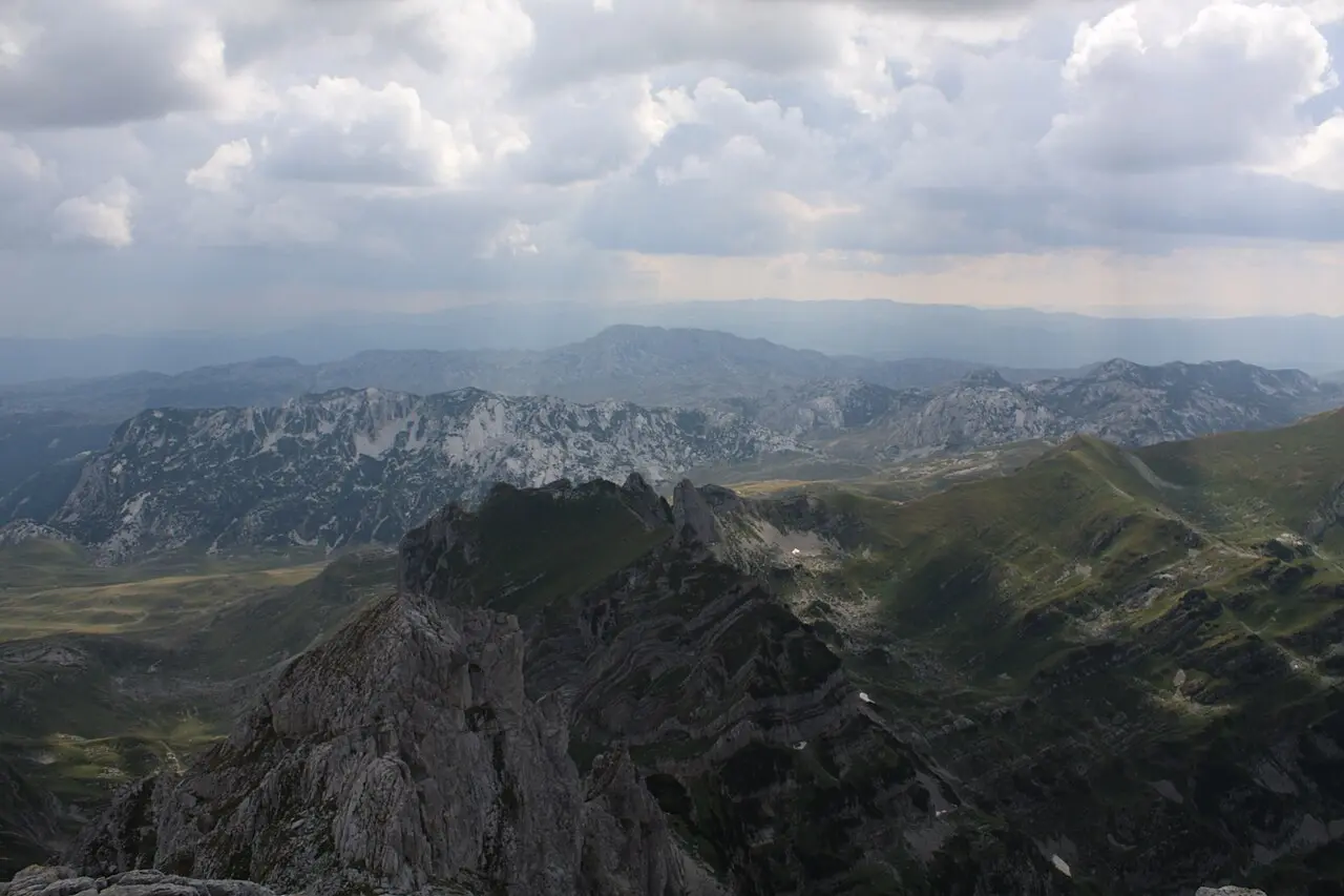 Panoramic view across Durmitor peaks from Bobotov Kuk summit