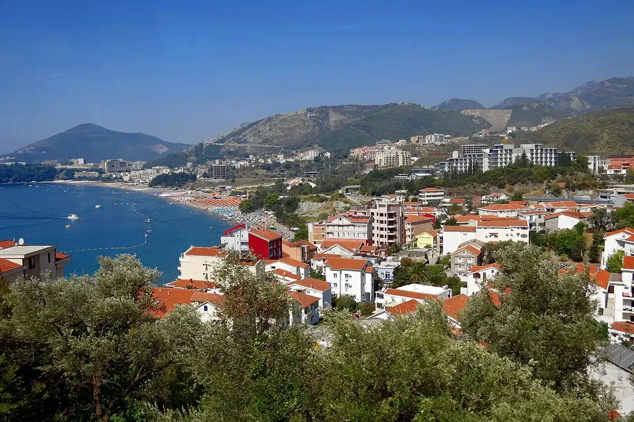 Panorama of the Budva Riviera coast from Bečići towards Budva