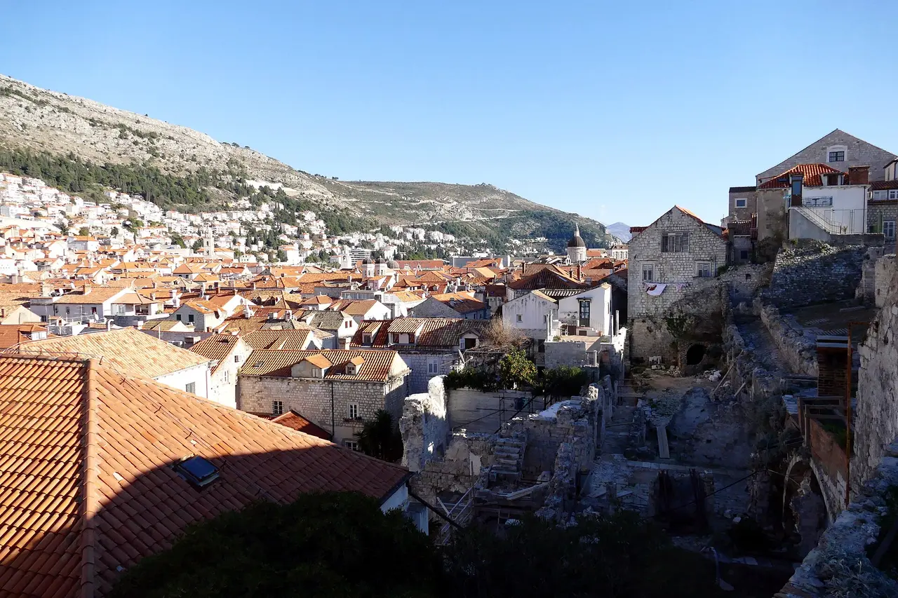 Terracotta rooftops of Dubrovnik Old Town seen from the city walls, Croatia