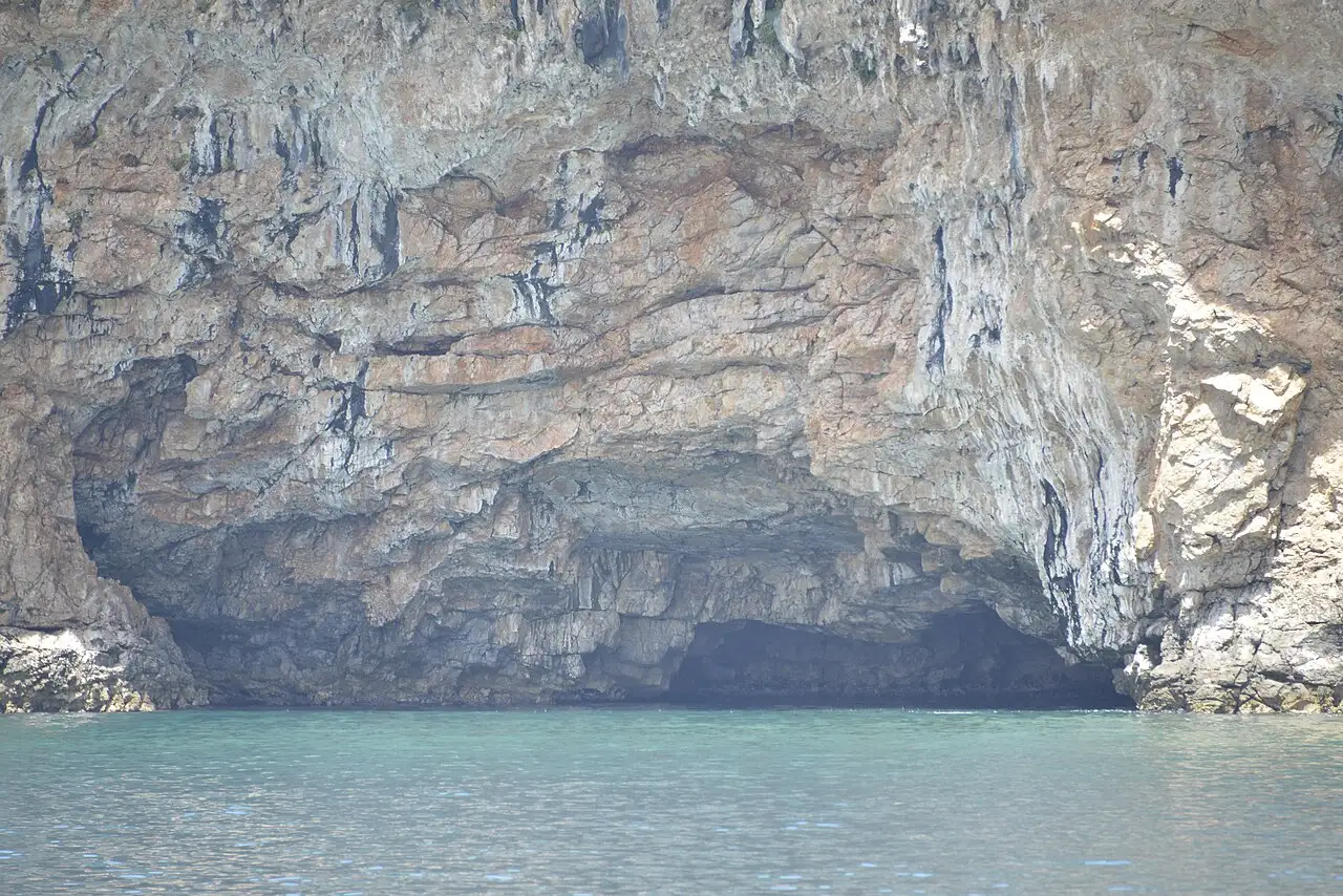 Sunlit blue water inside the Blue Cave sea grotto on the Lustica coast