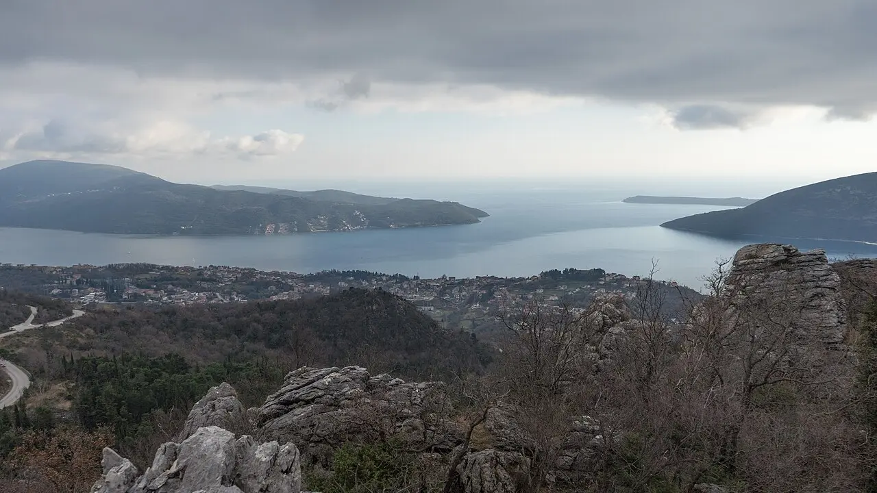 Herceg Novi and the mouth of the Bay of Kotor seen from Gručalica Peak