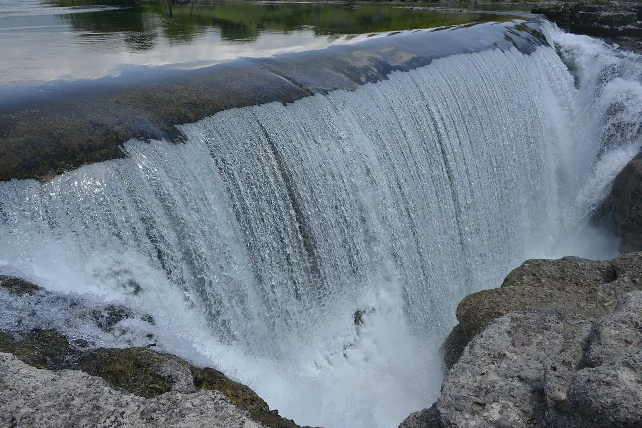 White curtain of water over a limestone step on the Cijevna cascade east of Podgorica