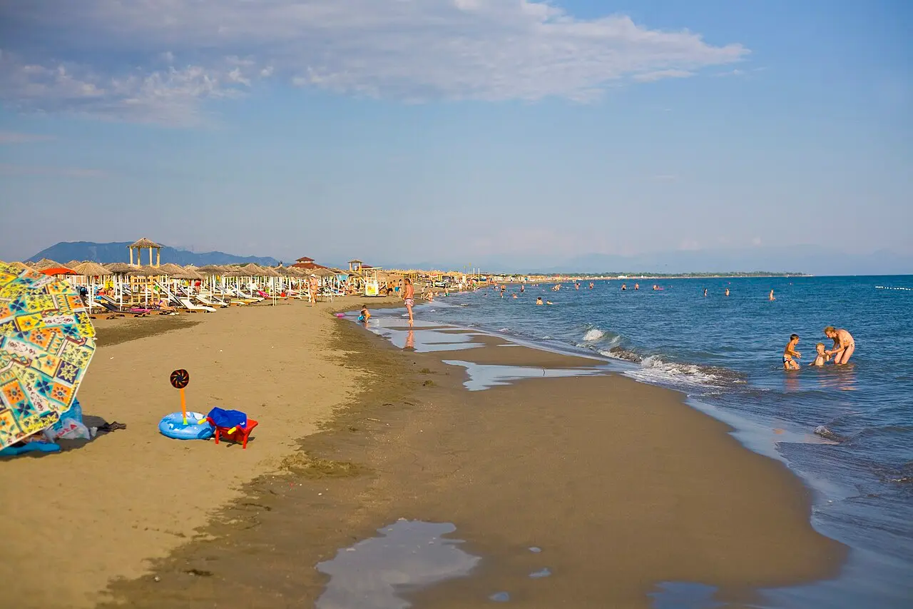 The wide sandy Long Beach at Ulcinj on the southern Montenegrin coast