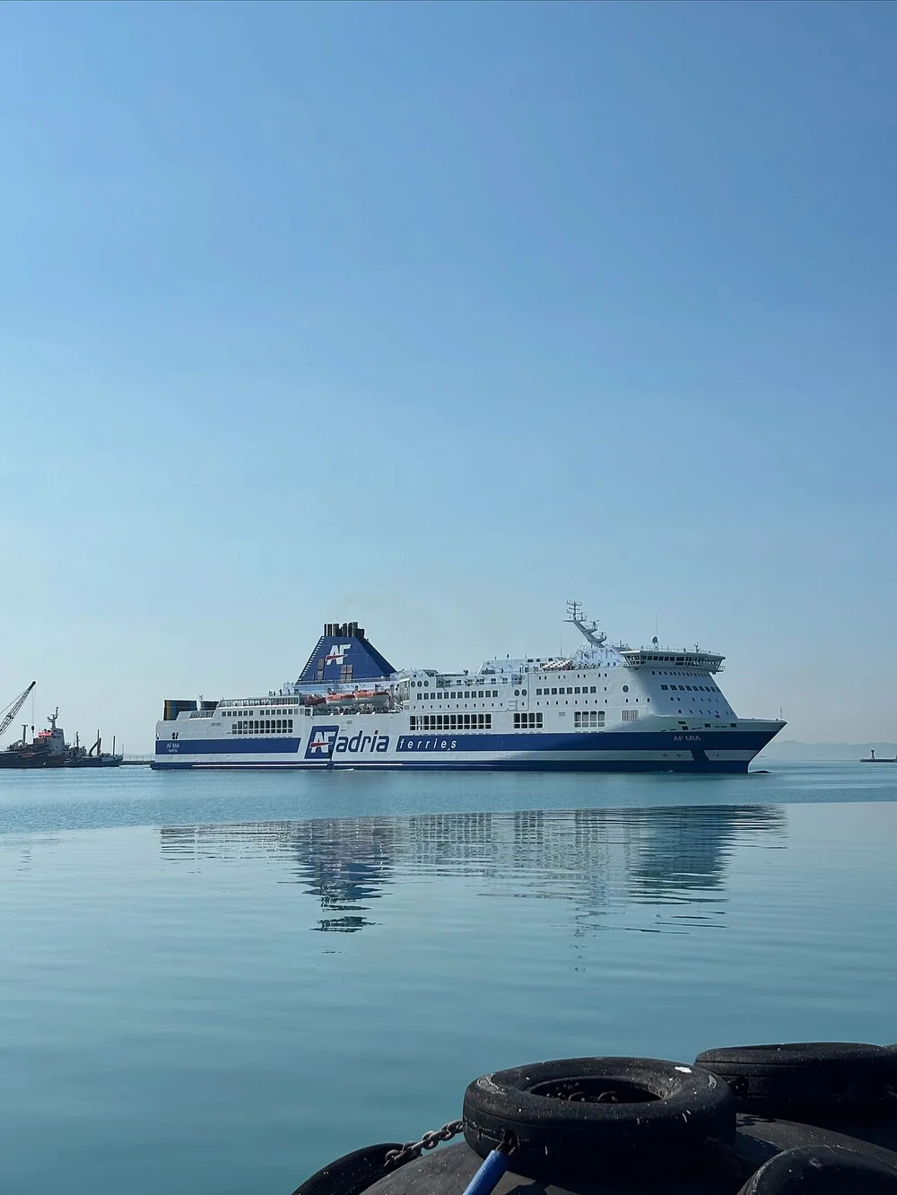 The Adria Ferries ship AF Mia in harbour, the vessel used on the Ancona-Bar route
