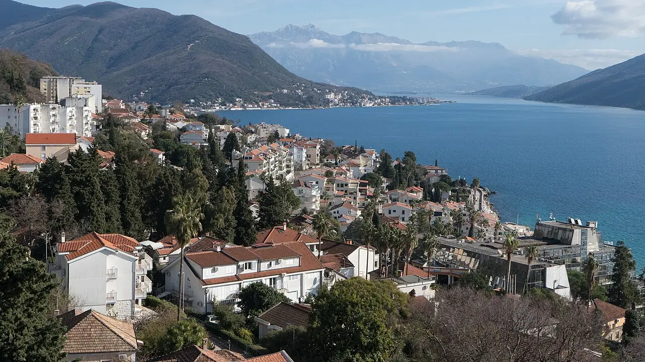 View over the red rooftops of Herceg Novi and the Bay of Kotor from the Kanli Kula fortress