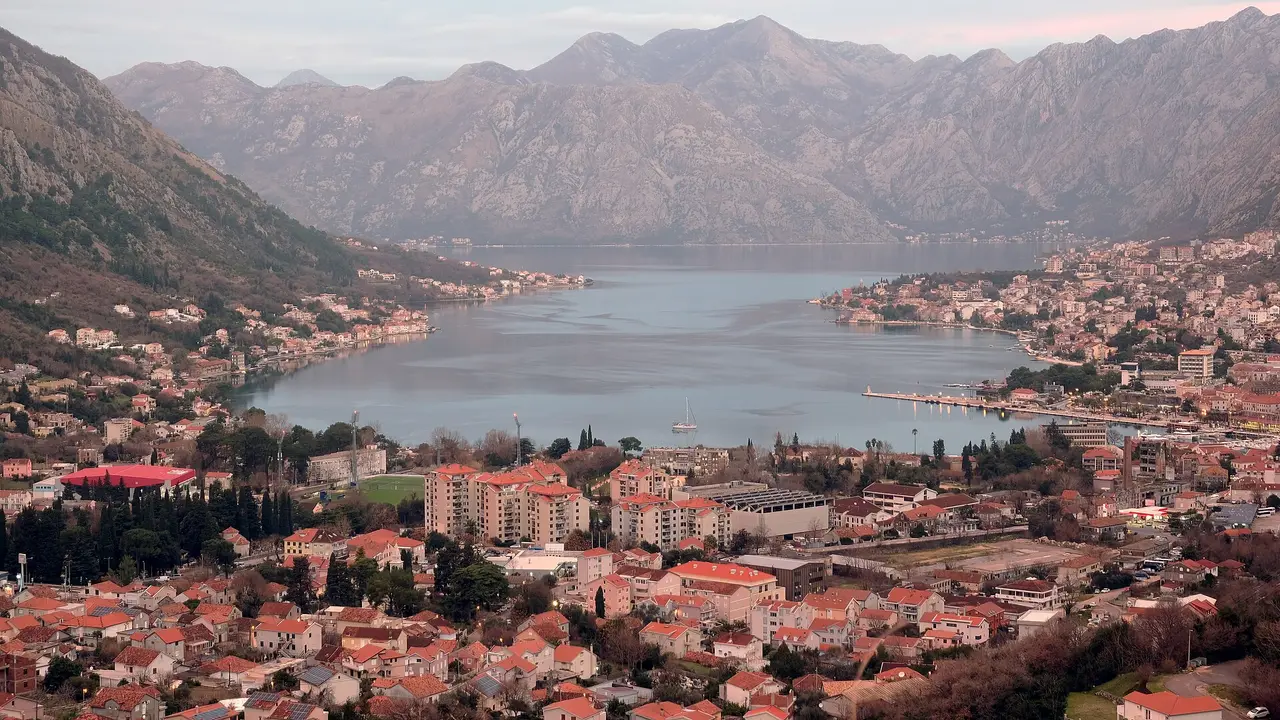 The town of Kotor at the head of the Bay of Kotor, ringed by steep mountains