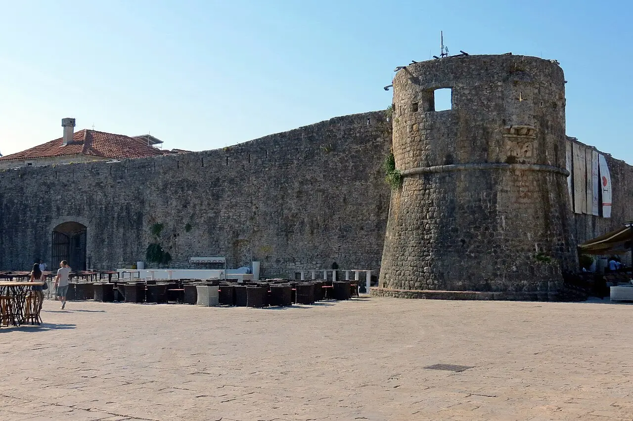 The fortified old town of Budva above the Adriatic, Montenegro
