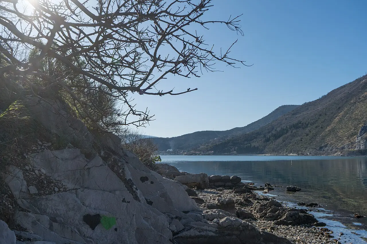 View across the Bay of Kotor from Lepetane, on the coastal route toward the Croatian border