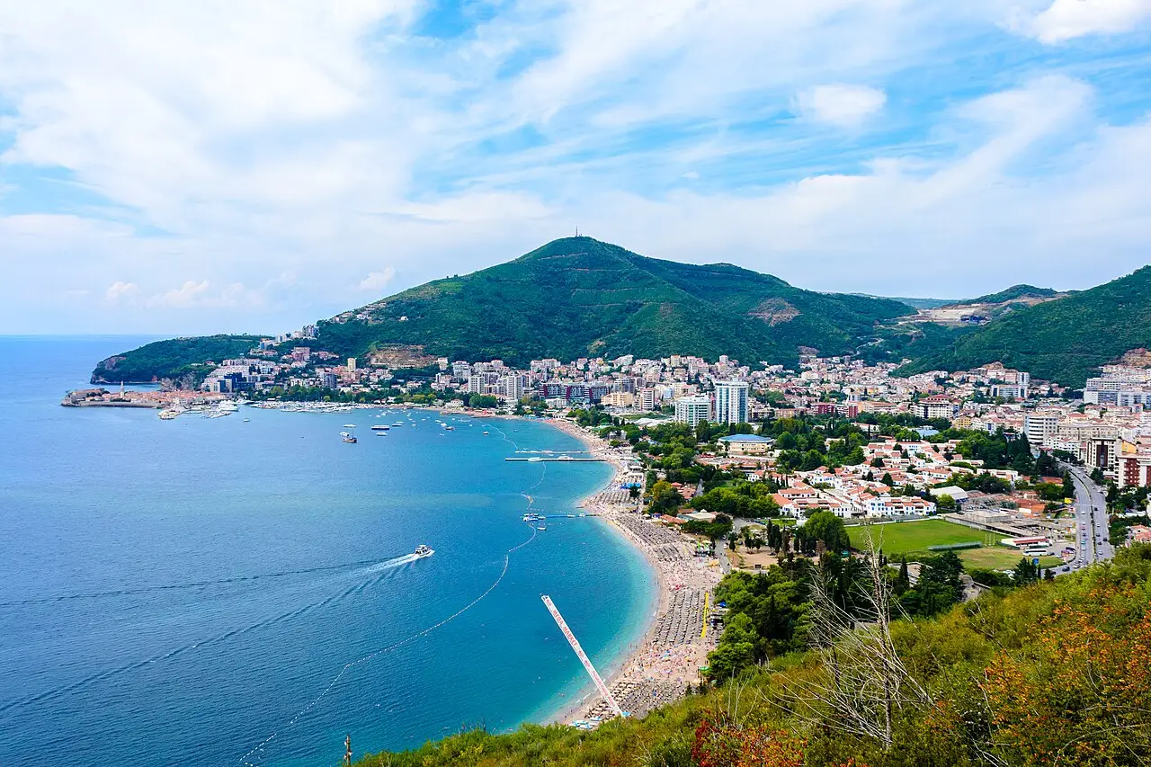 Budva old town and beachfront on the Adriatic coast of Montenegro
