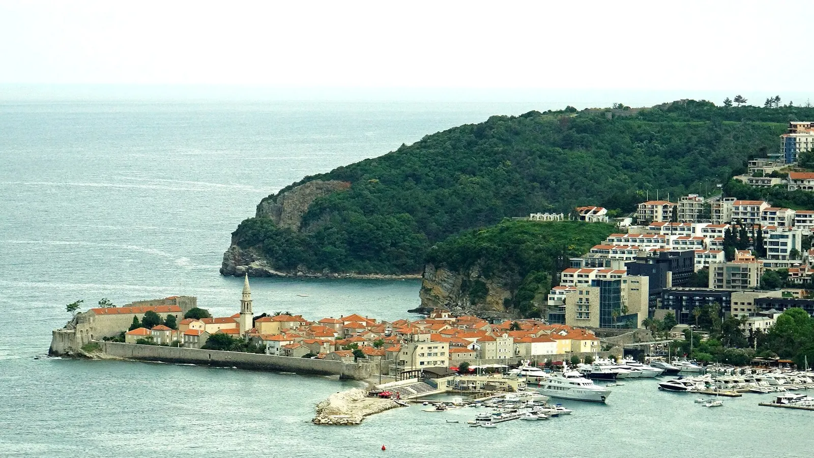 Budva on the Montenegrin Adriatic, a common starting point for buses south into Albania
