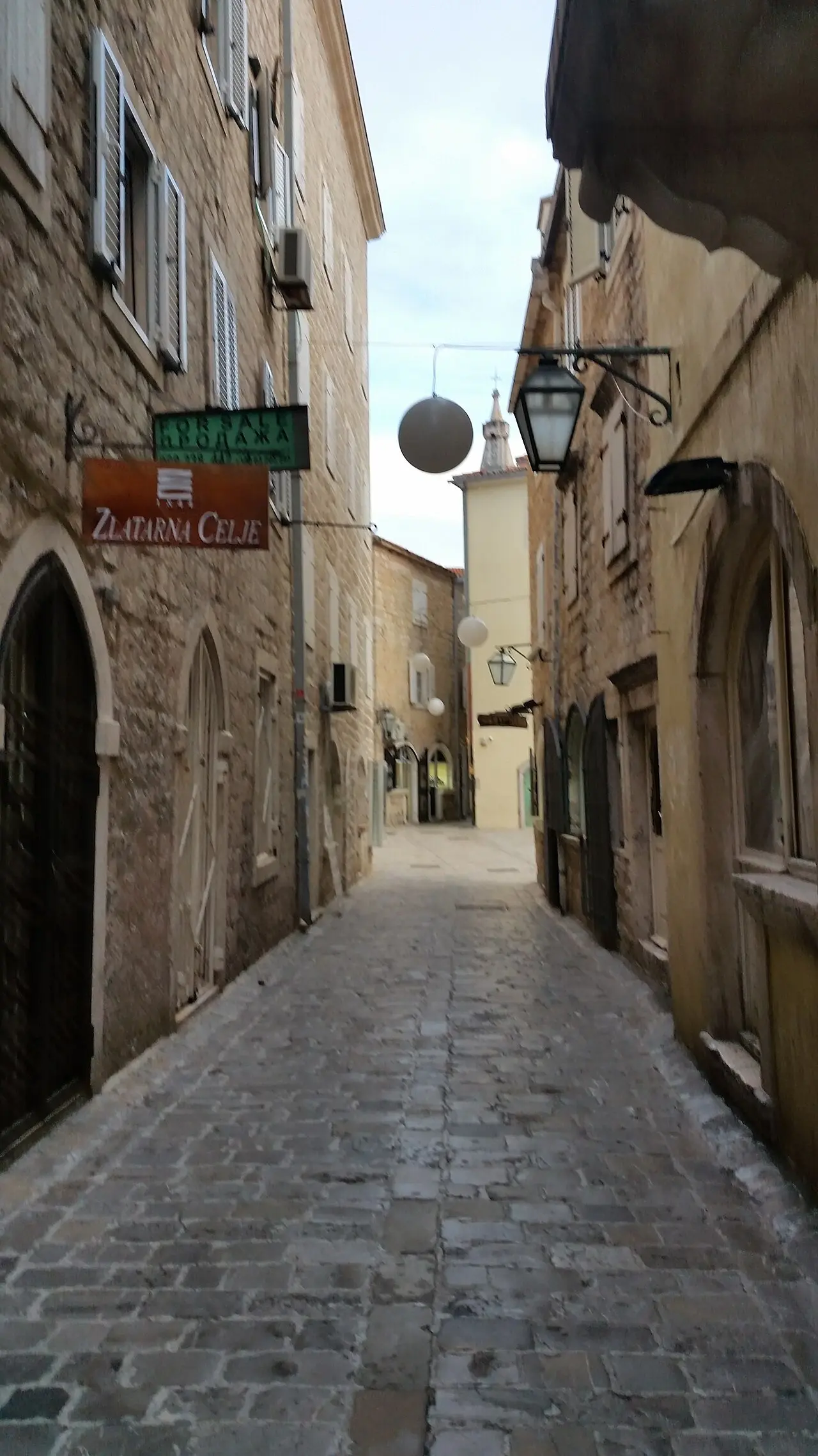 A narrow stone lane in Budva old town, a short walk from the central bus station
