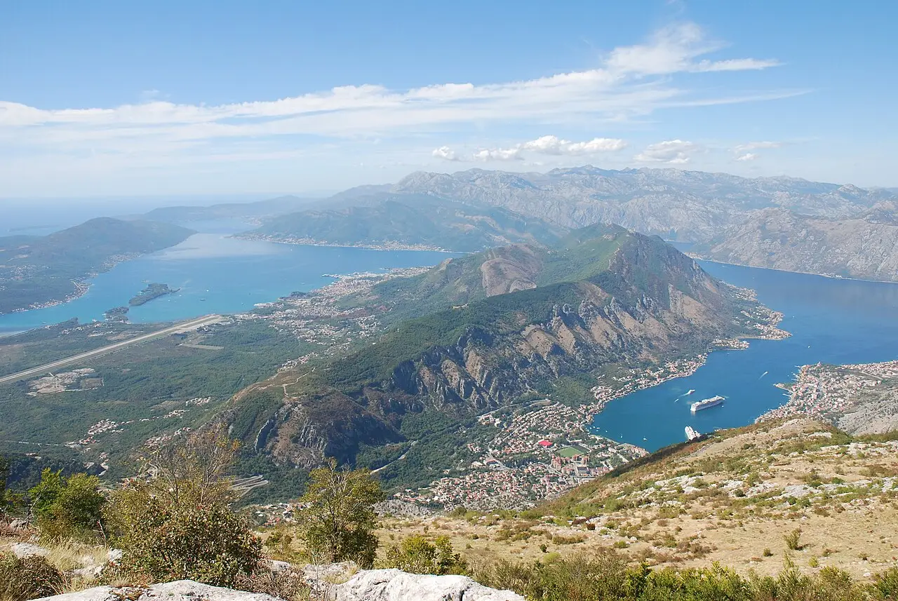 The Bay of Kotor seen from high on the Lovćen serpentine road above Kotor, Montenegro