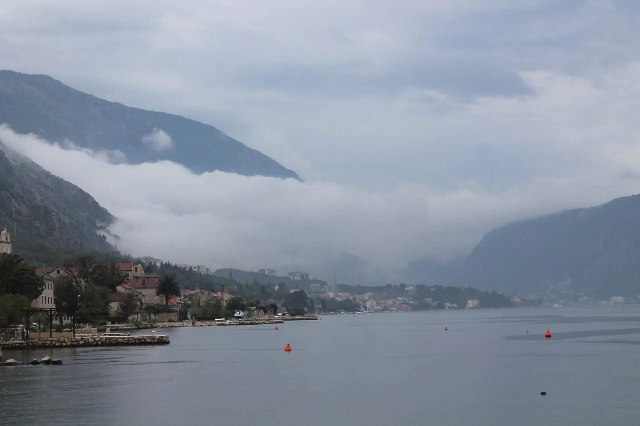 Looking across the Bay of Kotor from the Dobrota waterfront