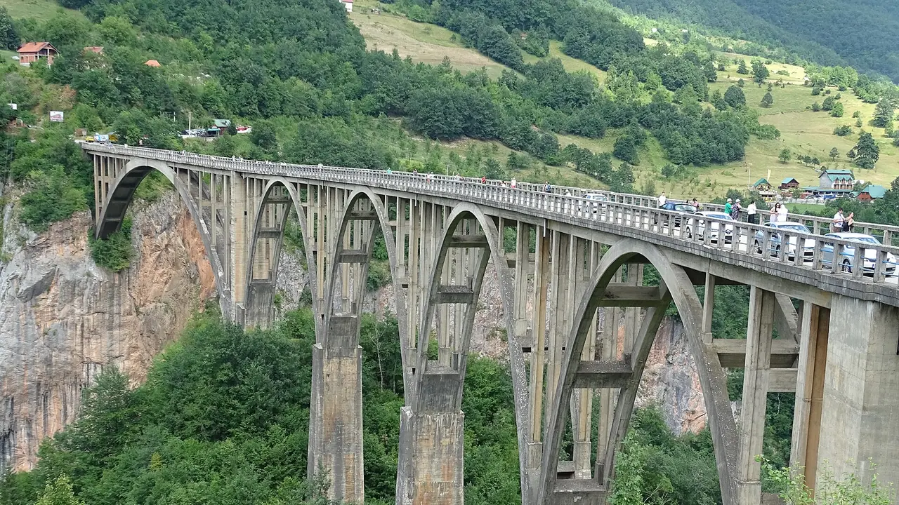 The Đurđevića Tara Bridge spanning the deep Tara River canyon in northern Montenegro