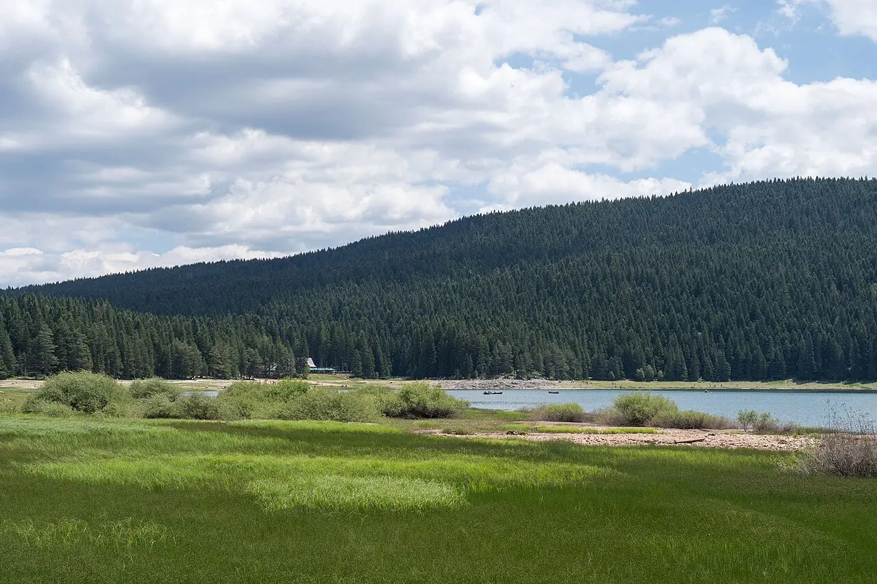 Black Lake in Durmitor National Park with forest and mountains behind