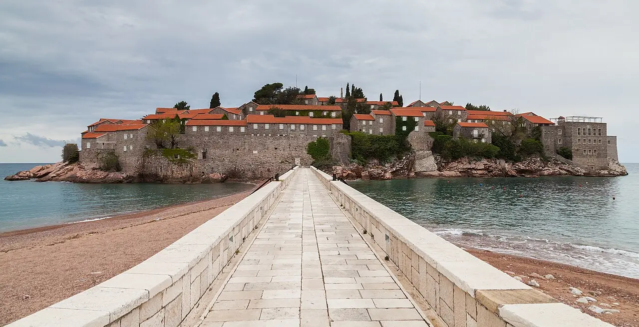 Sveti Stefan islet and beaches on the Budva Riviera in Montenegro