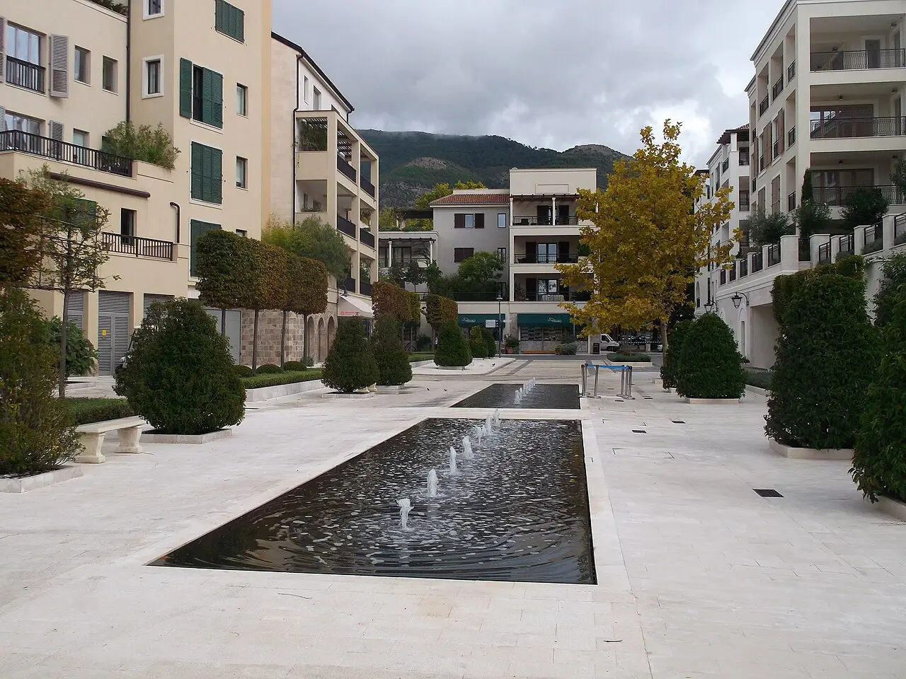 Waterfront promenade and Residence Ozana buildings in Porto Montenegro, Tivat
