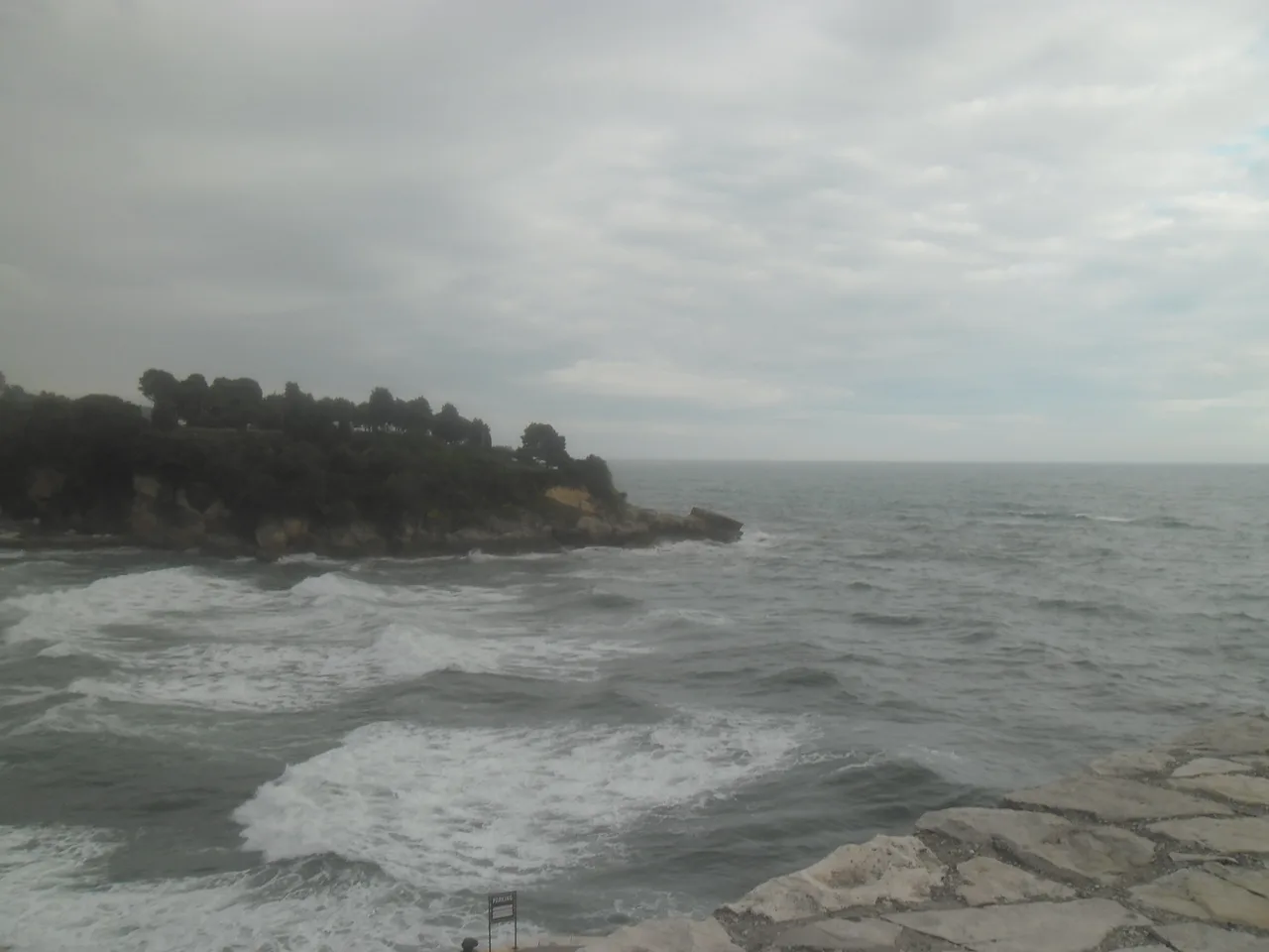 View from Ulcinj Old Town walls over rooftops toward the Adriatic sea